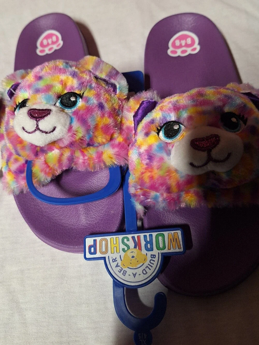 Build-A-Bear Purple Plush Bear Slide Sandals for Kids